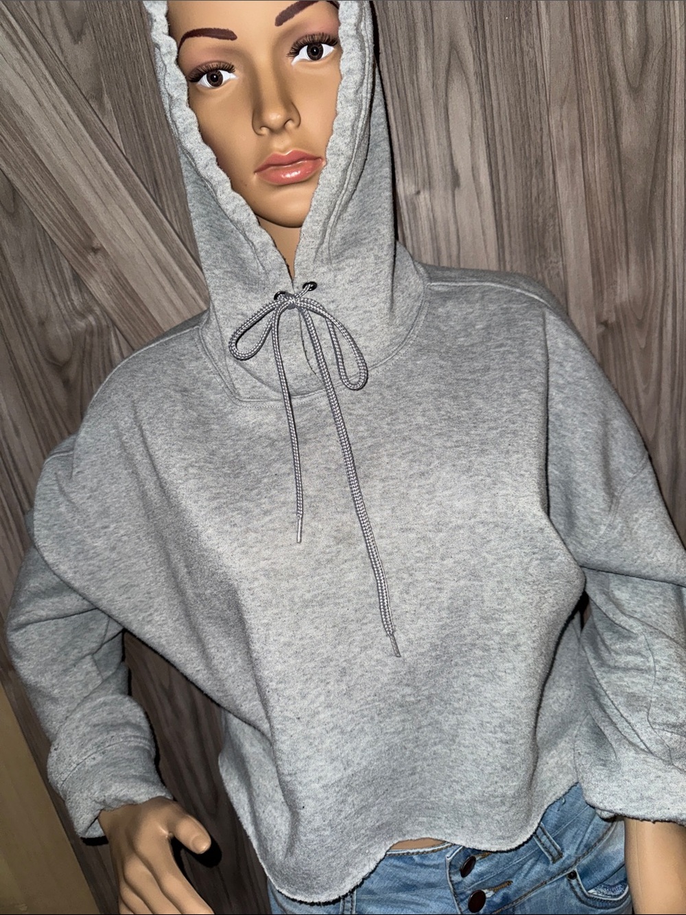 Gray Women's Hooded Sweater - Casual Cropped Pullover